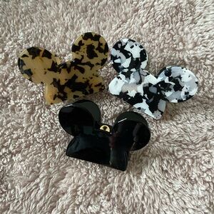 Mouse Ear Hair Clips - Black, White, and Brown for women and teens.
